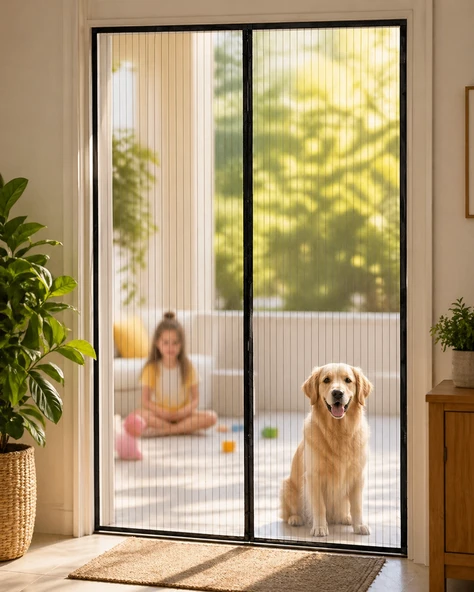 Mıknatıslı Kapı Sinekliği Çift Taraflı Bant Hediyeli Kendiliğinden Kapanan Kapı Tülü ürün görseli 1