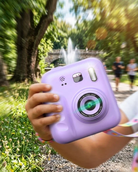 Çocuk Dijital Fotoğraf Makinesi Anında Baskı 4 Rulo Kağıt 5 Kalem Hediye ürün görseli 1