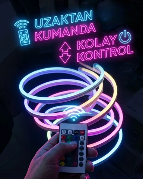 Rgb Akıllı Led Neon Şerit Işık 3 Metre Uzaktan Kumandalı Telefon Kontrollü Renkli Aydınlatma ürün görseli 1