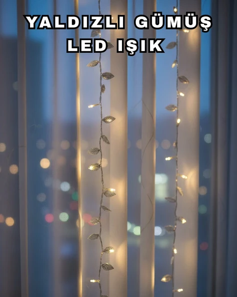 Gümüş Yaprak Tasarımlı Led Işık Pilli Ev Vitrin Dekoru ürün görseli 1