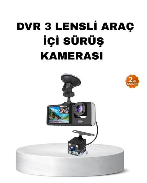 Üç Kameralı Araç İçi Kayıt Sistemi Full Gece Görüşlü G-Sensör Destekli ürün görseli 1
