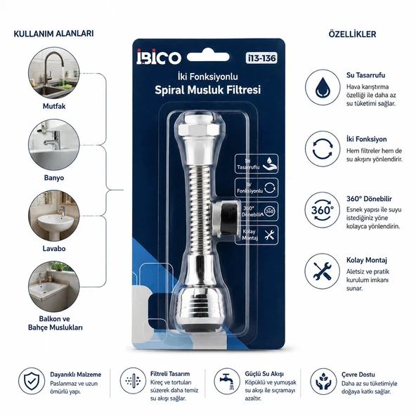12 Adet Musluk Ucu Fi̇ltresi̇ 2 Fonksi̇yonlu Spi̇ralli̇ Yayli - 360° Derece Dönebi̇len Başlik 16-19Mm Caşlik Çapi (5047) ürün görseli 1