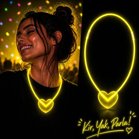 Neon Işıklı Fosforlu Parti Kolyesi Sarı Renk (5047) ürün görseli 1
