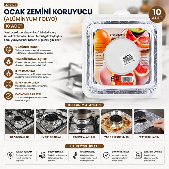 10Pcs 20.5Cm Ocak Zemi̇ni̇ Alümi̇nyum Folyo (5047) ürün görseli 1