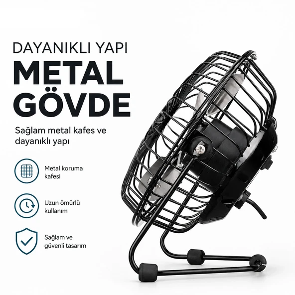 Usb Şarjli - Metal Gövde 14.5X7.5X15Cm Mi̇ni̇ Masaüstü Fan - Vanti̇latör Efn-482 (5047) ürün görseli 1