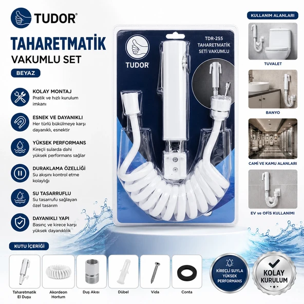 Beyaz Taharatmati̇k Seti̇ Taharatmeti̇k El Duşu- Hortum - Mafsal Vakumlu Set (5047) ürün görseli 1
