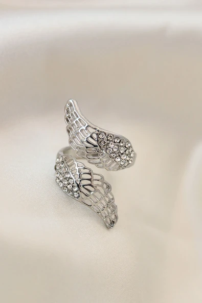 Ayarlamalı Silver Renk Metal Zirkon Taşlı Kanat Yüzük ürün görseli 1