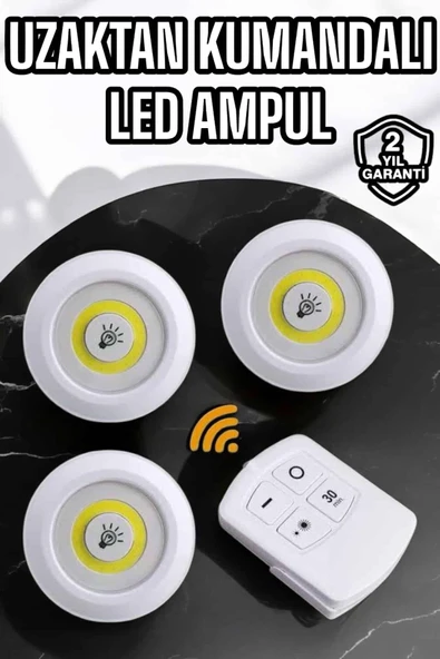 Spot Lamba Led Işık 3'Lü Uzaktan Kumandalı Pilli Yapışkanlı ürün görseli 1