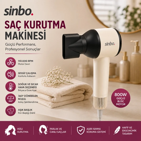Pembe Saç Kurutma Maki̇nesi̇ 110.000 Rpm Sessi̇z Çalişma - 3 Hiz - Sicaklik Ayar Shd-1755 (5047) ürün görseli 1