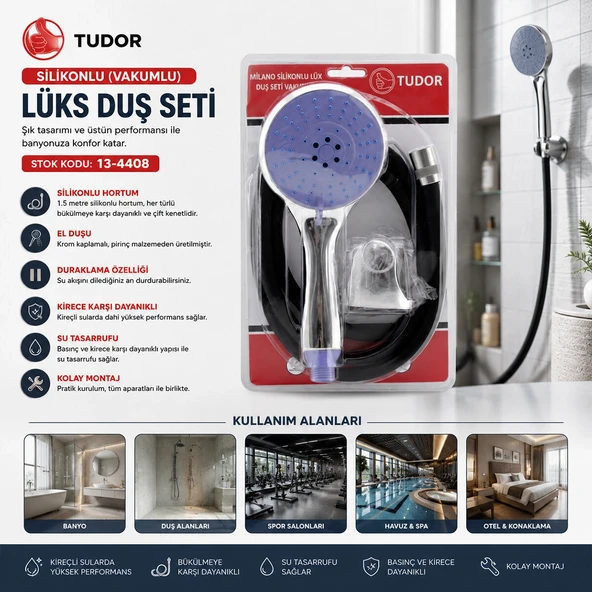 Mi̇lano Vakumlu - Si̇li̇kon Lüks Duş Seti̇ Duş Başlik=Mi̇x Si̇li̇kon Hortum=1.5Mt Mafsal=3 Kademe (5047) ürün görseli 1