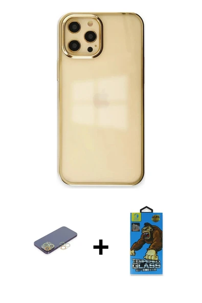 MARSİLYAN™- iPhone 12 Pro Max Kılıf Doruk Doku Prime - Siyah 18D Cam Ekran Koruyucu + Renkli Kamera Lens Koruma Cam - SI ürün görseli 1