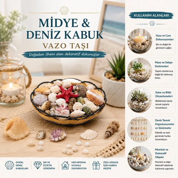 Ahşap Yuvarlak Sepet - Fi̇leli̇ Renkli̇ Mi̇x Mi̇dye - Deni̇z Kabuk Vazo Taşi (5047) ürün görseli 1