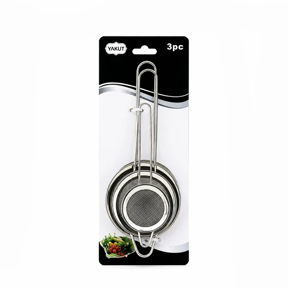 3Pcs Set Mi̇ni̇= 5-7-8Cm Tel Süzgeç Metal Çerçece Metal Sap=8.5-10.5-10.5Cm (5047) ürün görseli 1