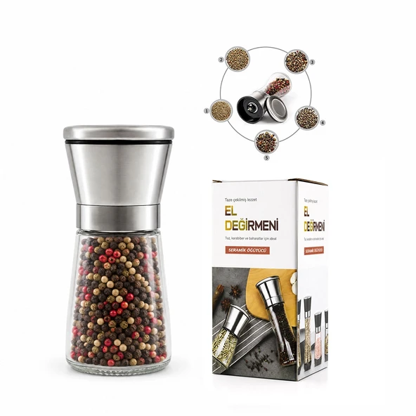 Hand Grinder Küçük Cam Hazneli̇ - Krom Kaplama Pls.Kapakli Tuz - Baharat Öğütücü İ22-411 (5047) ürün görseli 1