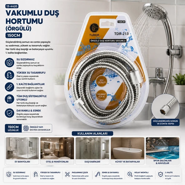 Krom - Örgülü Vakumlu Duş Hortumu 150Cm Vakumlu Ambalaj (5047) ürün görseli 1
