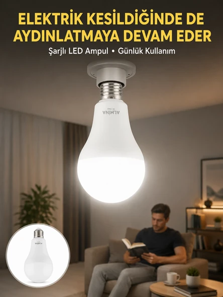 Acil Durumlar İçin Şarjlı Led Ampul 6400K Soğuk Beyaz 30 Watt Yeni Nesil ürün görseli 1