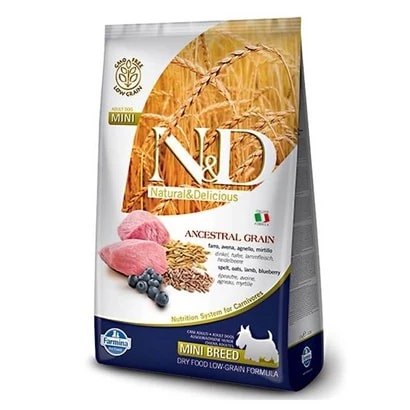 Nd Ancestral Grain Düşük Tahıllı Kuzu Etli ve Yaban Mersinli Mini Irk Yetişkin Köpek Maması 7 kg ürün görseli 1