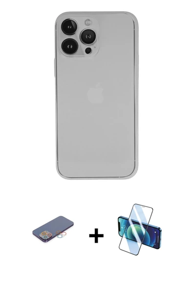 MARSİLYAN™- iPhone 13 Pro Kılıf Yadigar Yansıma Serisi - Siyah 3D Antistatik Seramik Nano Ekran Koruyucu + Renkli Kamera ürün görseli 1