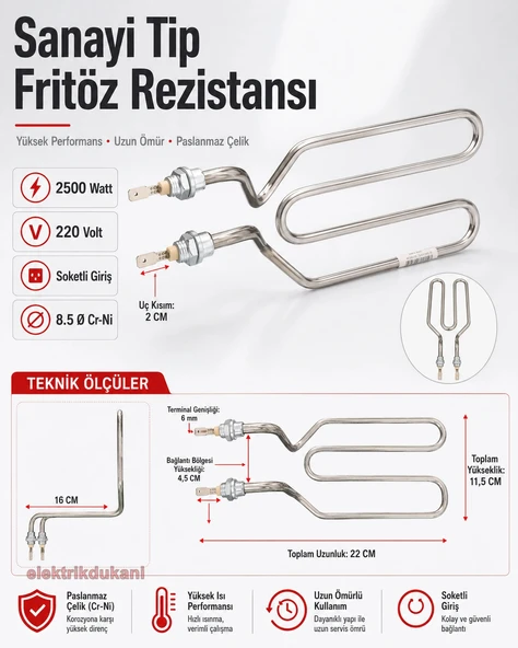 ENDER Sanayi Tipi Fritöz Rezistansı 2500 Watt 220 Volt 8.5 ? Cr-Ni ürün görseli 1