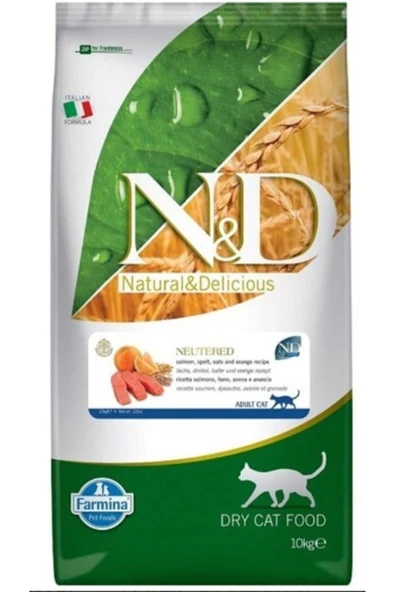 Düşük Tahıllı Somon Ve Portakallı  Kısırlaştırılmış Yetişkin Kuru Kedi Maması 10 kg ürün görseli 1