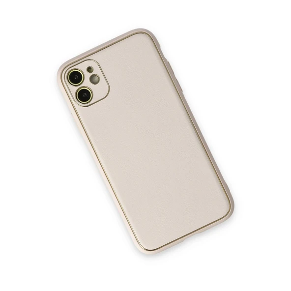 İphone 12 Coco Deri Silikon Kapak - Beyaz - Resim 3