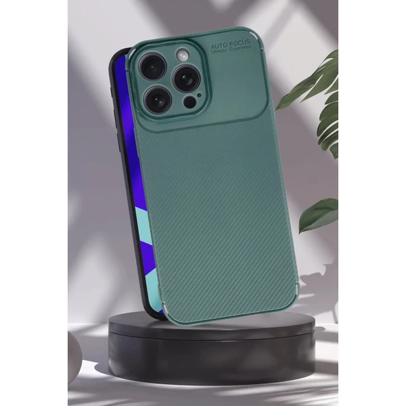 İphone 16 Auto Focus Karbon Kapak - Koyu Yeşil - Resim 3