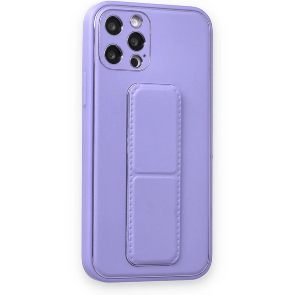 İphone 12 Coco Deri Standlı Kapak - Koyu Lila - Resim 2