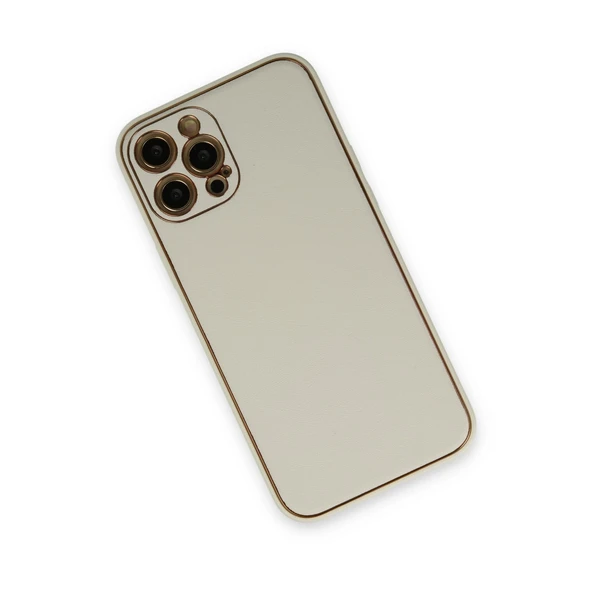 İphone 12 Coco Deri Silikon Kapak - Beyaz - Resim 3
