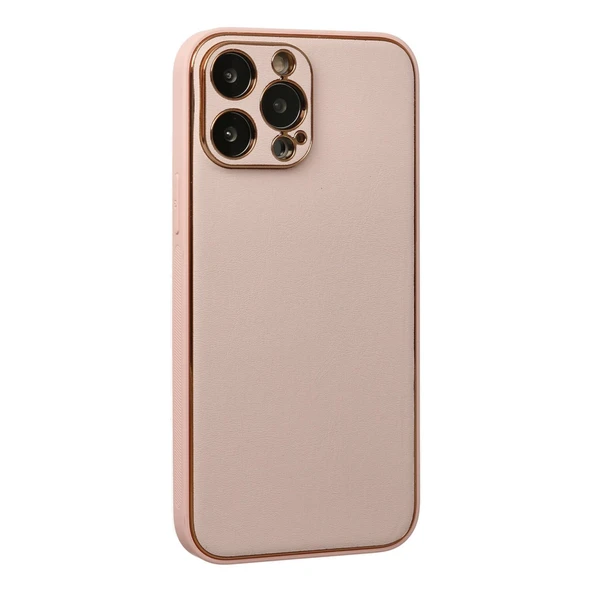 İphone 13 Coco Deri Silikon Kapak - Pudra - Resim 3