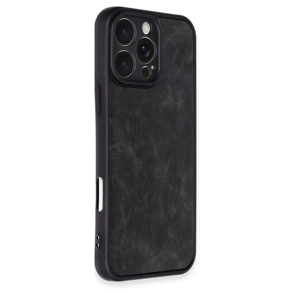 İphone 16 Aras Deri Kapak - Siyah - Resim 2