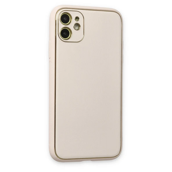 İphone 12 Coco Deri Silikon Kapak - Beyaz - Resim 2