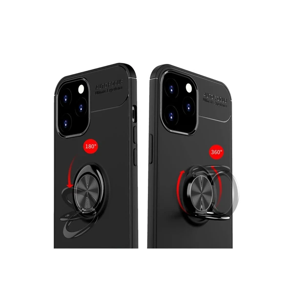 İphone 12 Range Yüzüklü Silikon - Siyah-Kırmızı - Resim 3
