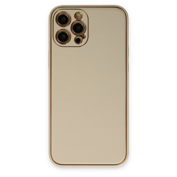 İphone 12 Coco Deri Silikon Kapak - Gold ürün görseli 1