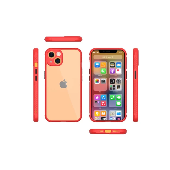 İphone 13 Miami Şeffaf Silikon - Kırmızı - Resim 2