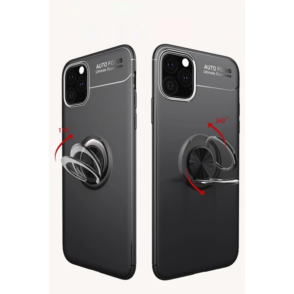 İphone 11 Range Yüzüklü Silikon - Siyah-Kırmızı - Resim 2