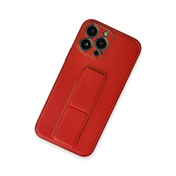 İphone 13 Coco Deri Standlı Kapak - Kırmızı - Resim 2