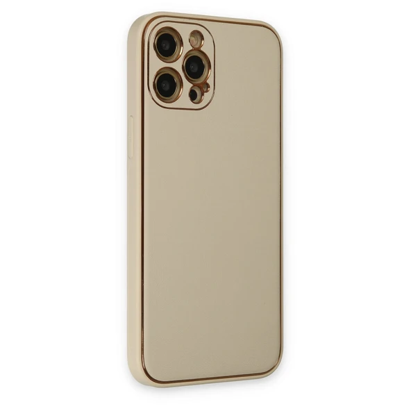 İphone 12 Coco Deri Silikon Kapak - Gold - Resim 2