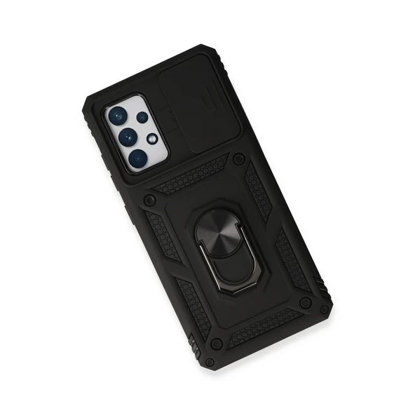 A73 5G Pars Lens Yüzüklü Silikon - Siyah - Resim 3