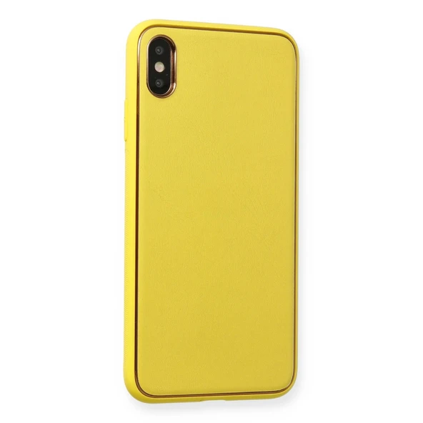 İphone Xs Coco Deri Silikon Kapak - Sarı - Resim 3