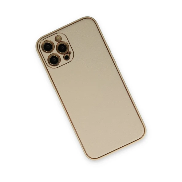 İphone 12 Coco Deri Silikon Kapak - Gold - Resim 3