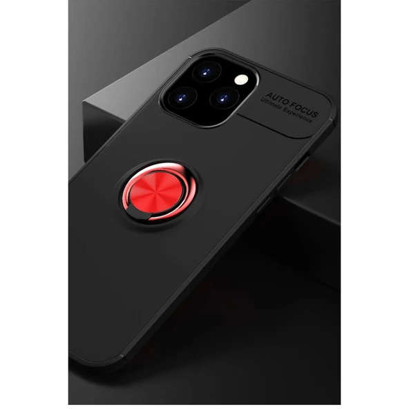 İphone 12 Range Yüzüklü Silikon - Siyah-Kırmızı - Resim 2