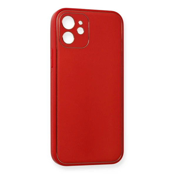 İphone 12 Coco Deri Silikon Kapak - Kırmızı - Resim 3
