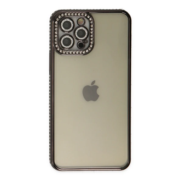 İphone 12 Joke Taşlı Silikon - Siyah - Resim 2
