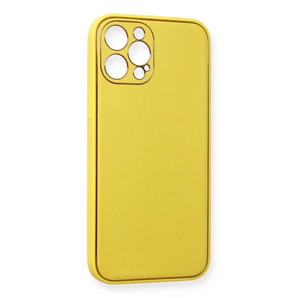 İphone 12 Coco Deri Silikon Kapak - Sarı - Resim 3