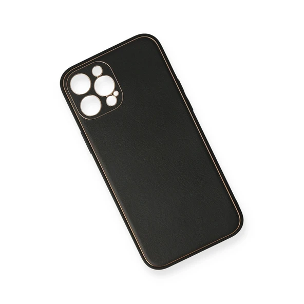 İphone 12 Coco Deri Silikon Kapak - Siyah - Resim 2
