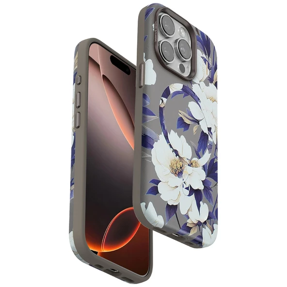 Onegif İphone 15 Flower Series Kapak - Gri ürün görseli 1