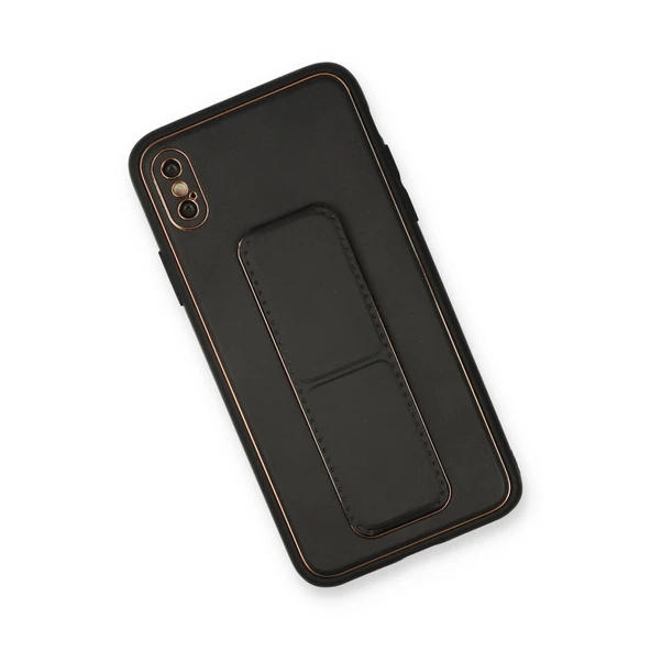 İphone Xs Coco Deri Standlı Kapak - Siyah - Resim 2