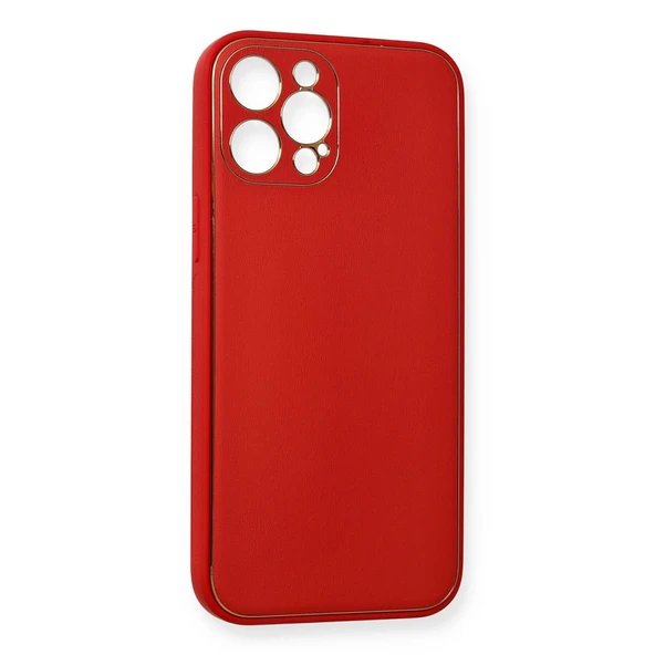 İphone 12 Coco Deri Silikon Kapak - Kırmızı - Resim 3