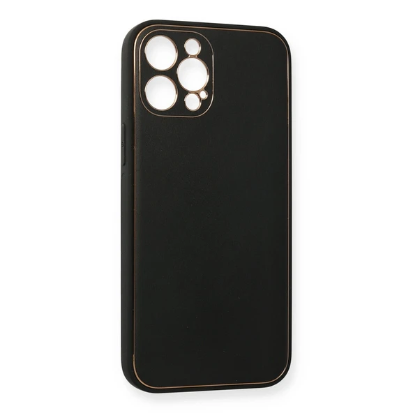 İphone 12 Coco Deri Silikon Kapak - Siyah - Resim 3