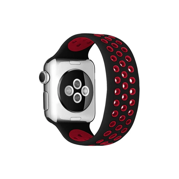Watch 42Mm Ayarlı Delikli Silikon Kordon - Siyah-Kırmızı ürün görseli 1